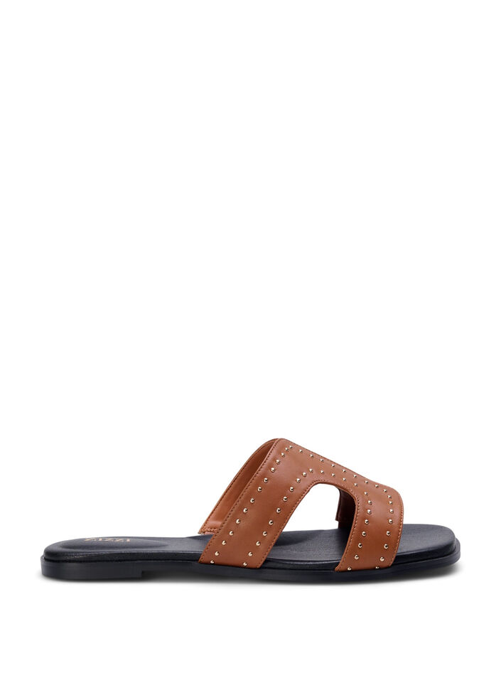 Platte sandalen met studs, Bruin, Packshot image number 0
