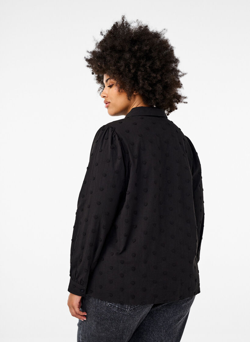 Shirt met kraag en opgenaaide hartjes, Zwart, Model image number 2