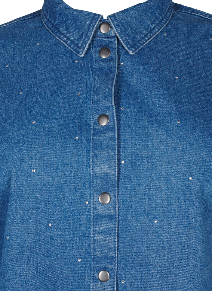 Denim shirt met strassteentjes en driekwartmouwen, Bl. Denim Rhinestone, Packshot image number 2