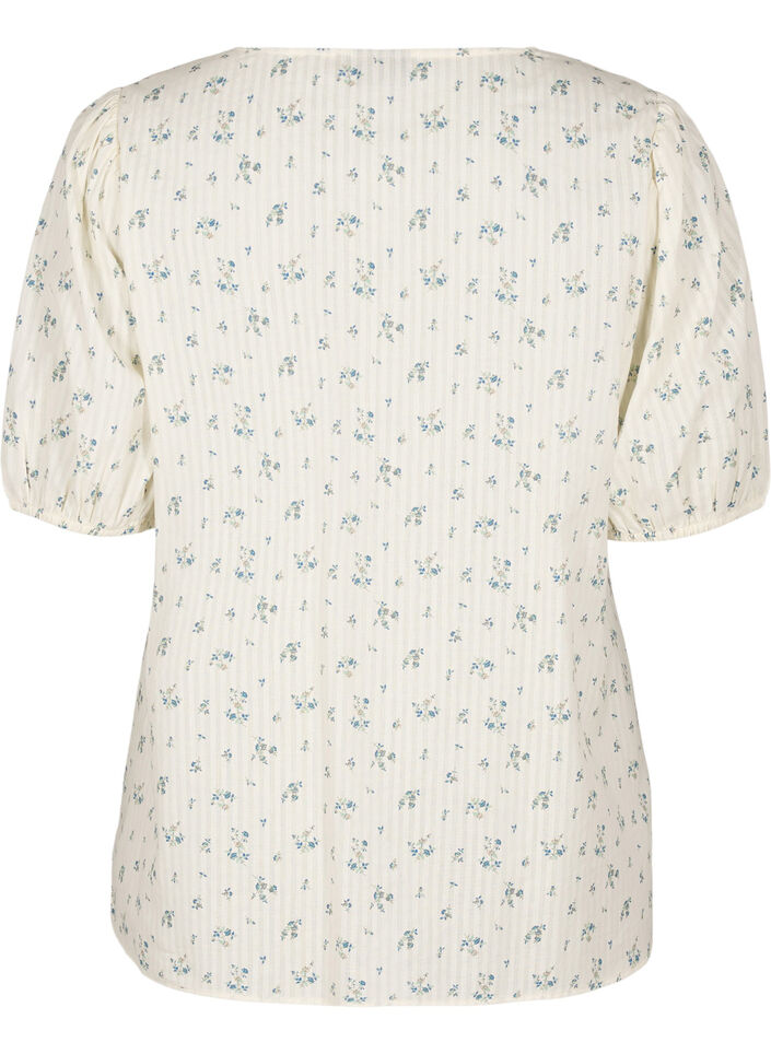 Blouse met korte pofmouwen en ruches details, Wit, Packshot image number 1