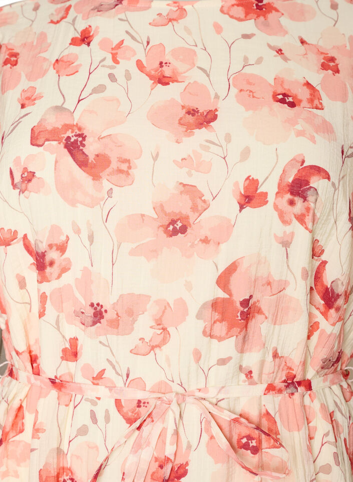 Enkellange jurk met vlindermouwen en strikceintuur, Roze, Packshot image number 2