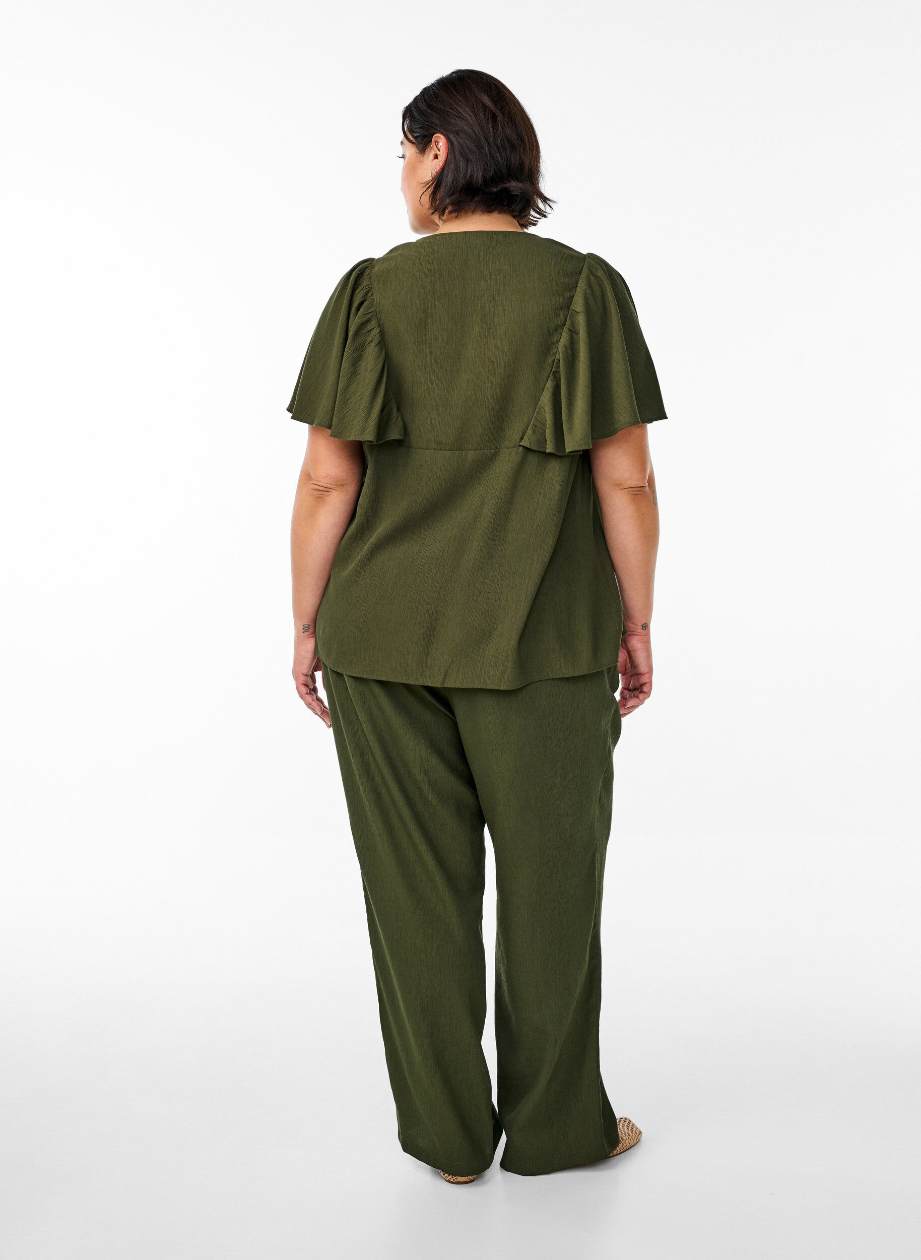 ZizziViscose broek met hoge taille en zakken, Groen, Model image number 2