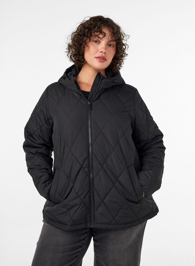 Licht gewatteerd jack met diamant-quilt, Zwart, Model image number 0