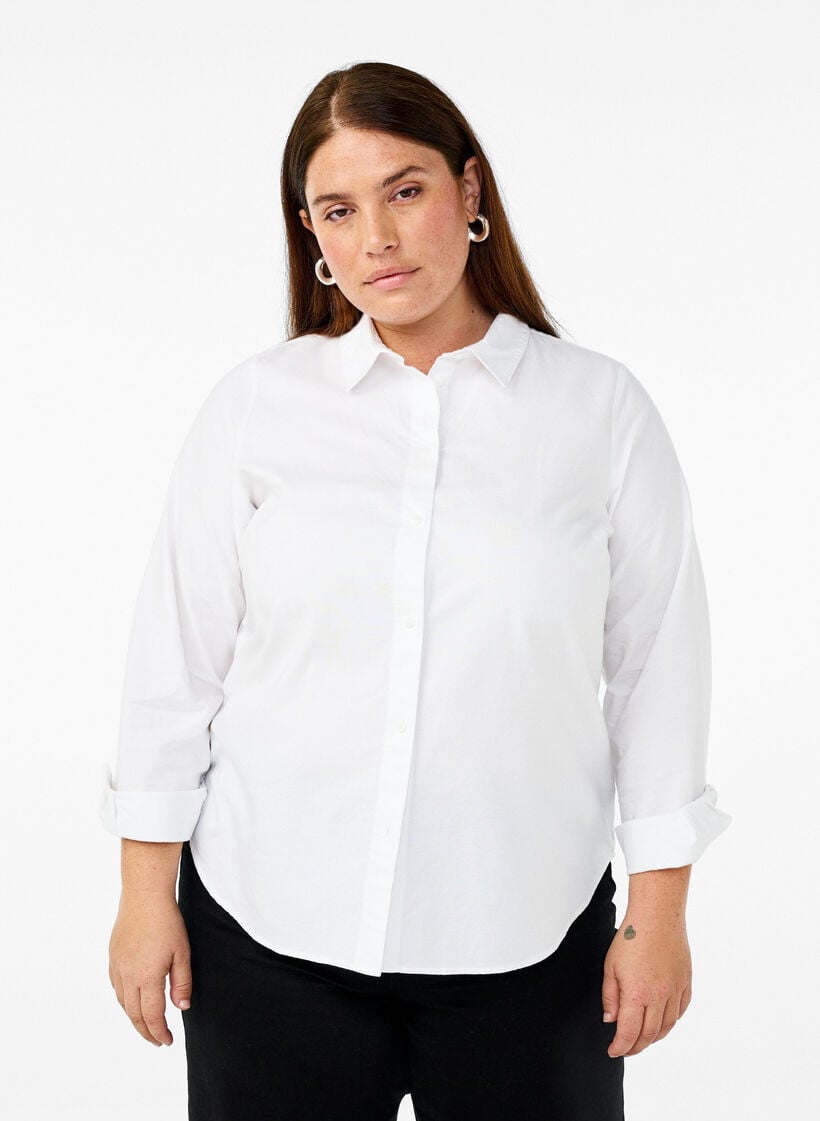 Katoenen overhemd met lange mouwen, Wit, Model image number 0
