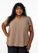 Blouse met korte mouwen met ruches en V-hals, Bruin, Model image number 0