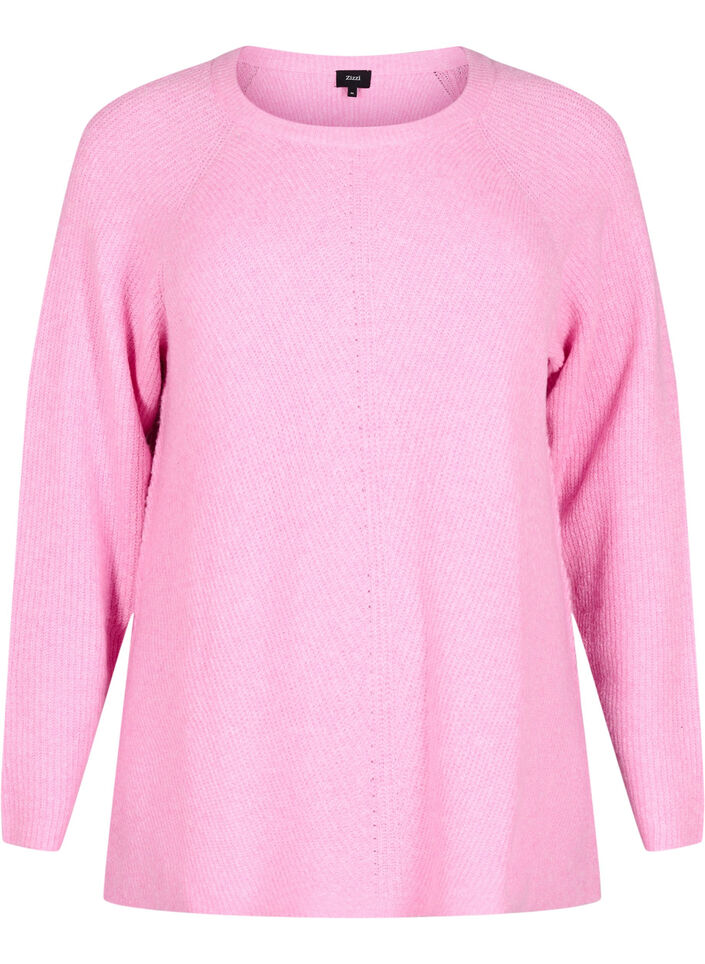 Gebreide blouse met ronde hals, Begonia Pink Mel., Packshot image number 0