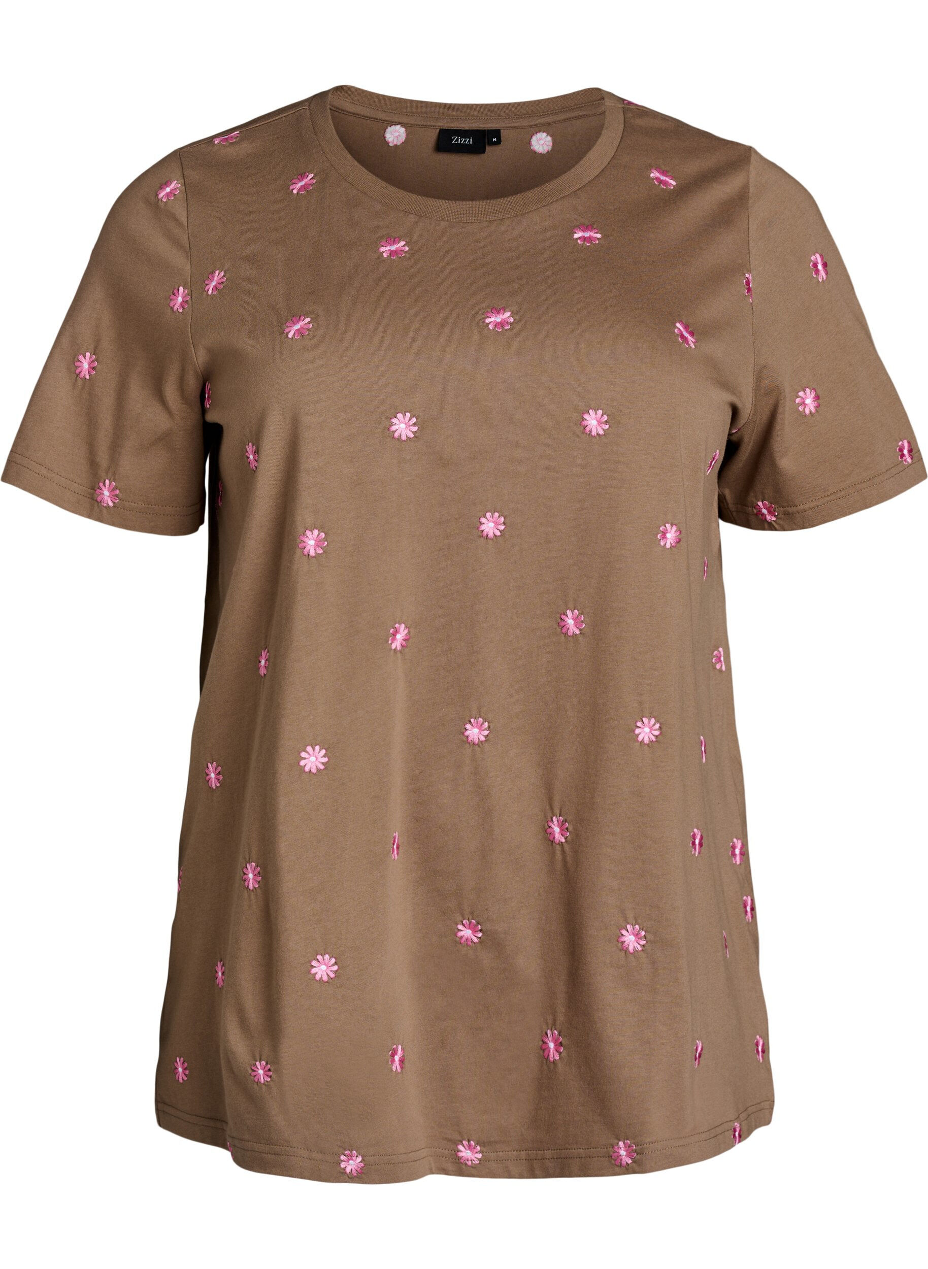 ZizziT-shirt en coton biologique avec motifs brod&eacute;s, Marron, Packshot image number 0