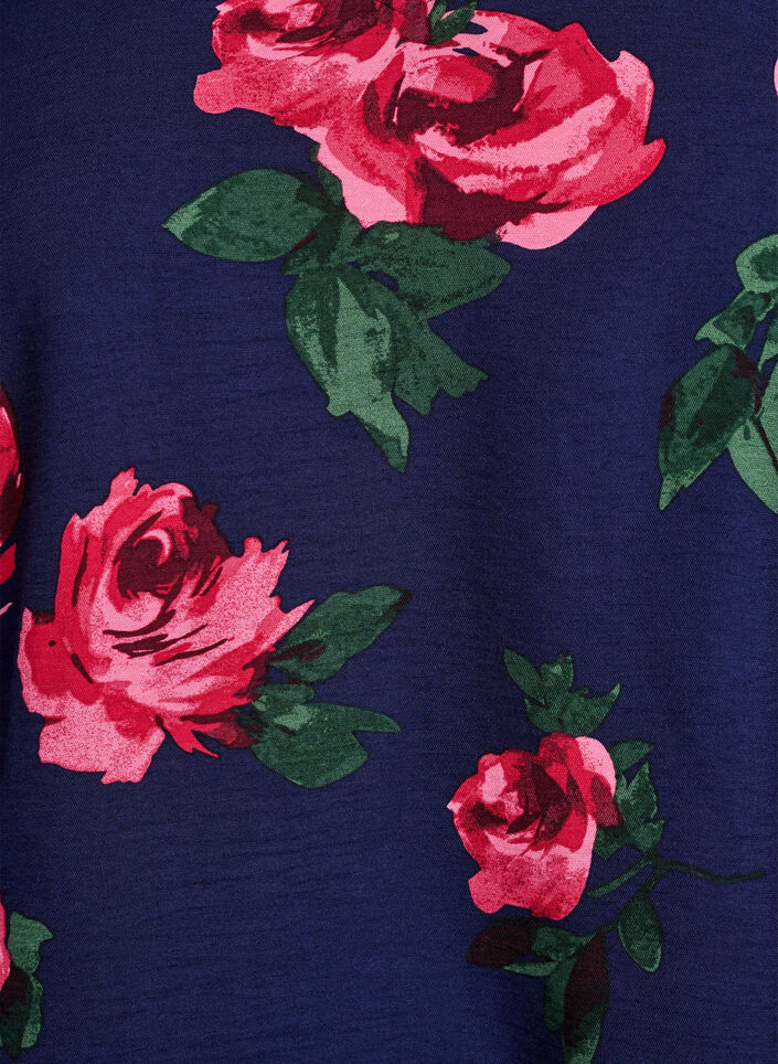 Blouse met rozenprint en korte ballonnenmouwen, Blauw, Packshot image number 2