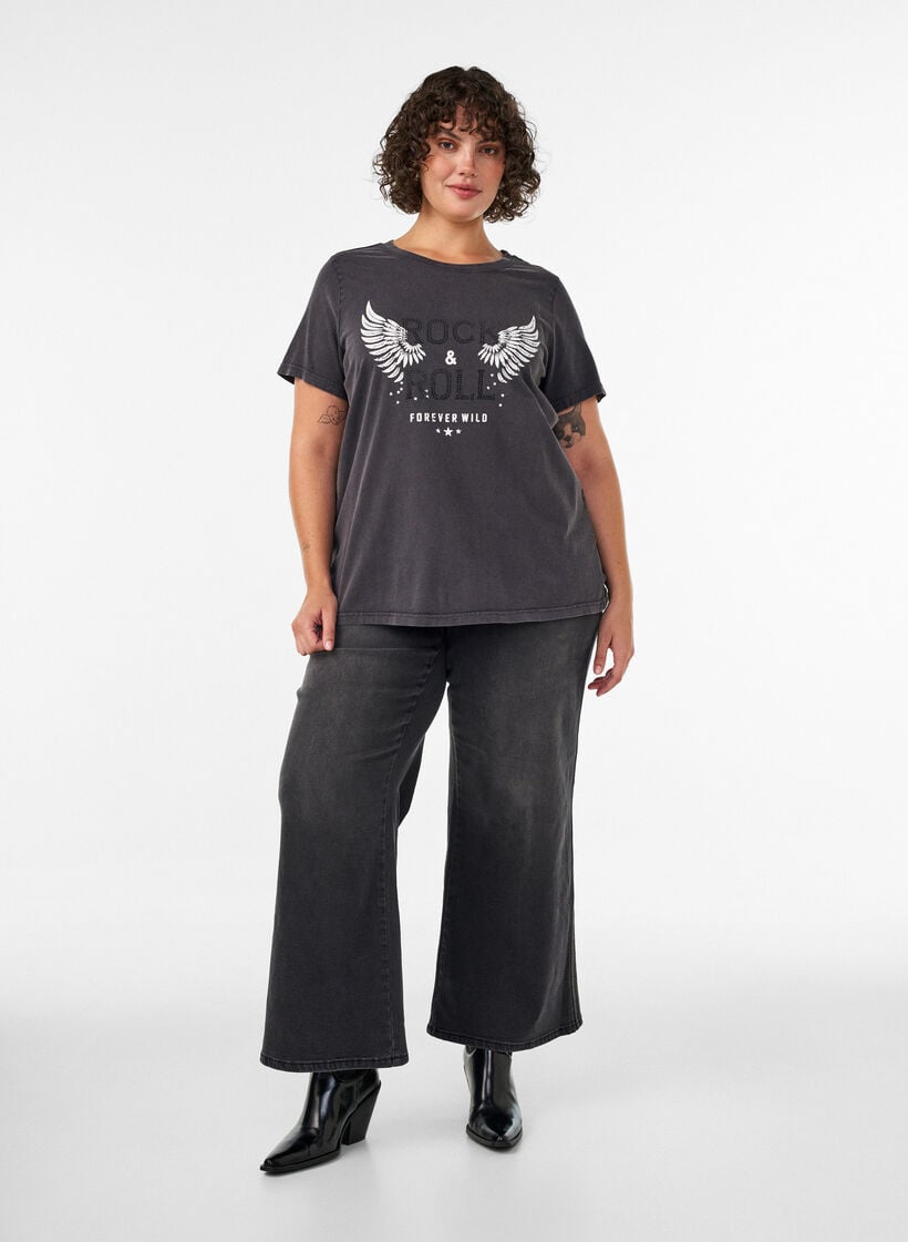T-shirt van biologisch katoen met print, Zwart, Model image number 1