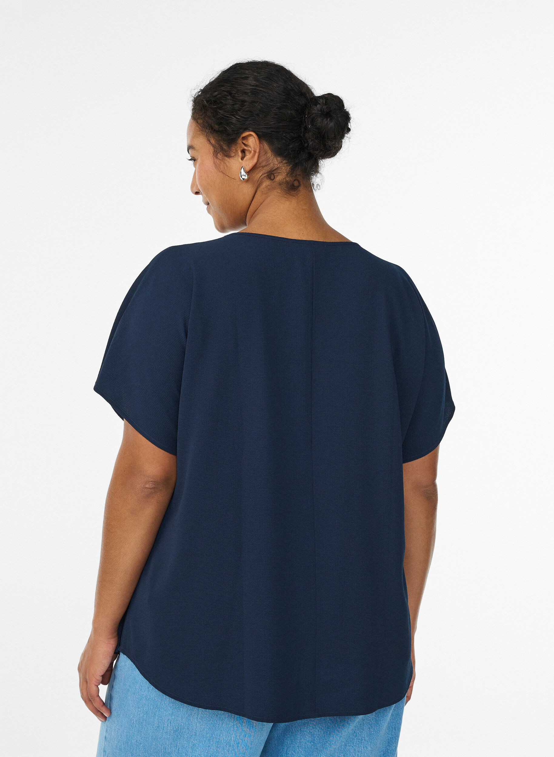 ZizziBlouse met korte mouwen en een ronde halslijn, Blauw, Model image number 2