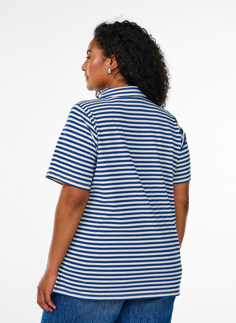 Gestreept poloshirt met korte mouwen, Blue Stripe, Model