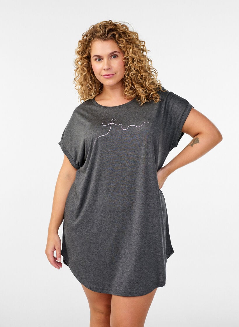Nachthemd met korte mouwen en tekstprint, Zwart, Model image number 0
