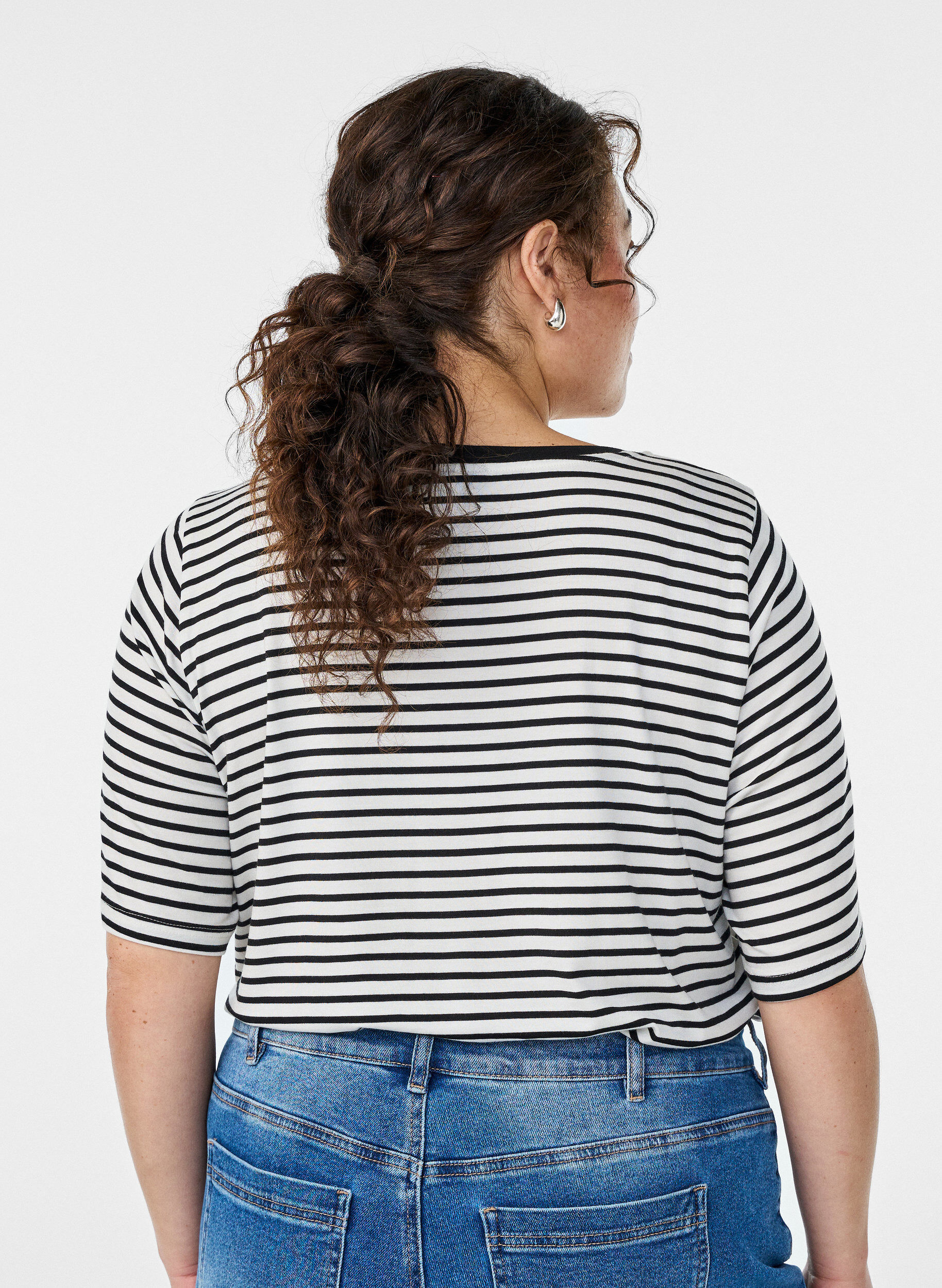 ZizziT-shirt met TENCEL&trade; Lyocell en strepen, Wit, Model image number 2