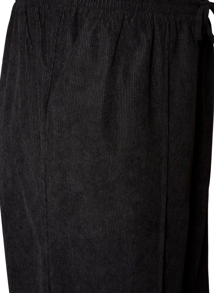 Corduroy broek met wijde pijpen en een hoge taille, Zwart, Packshot image number 2