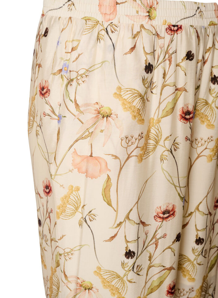 High-waist viscose broek met bloemenprint, Beige, Packshot