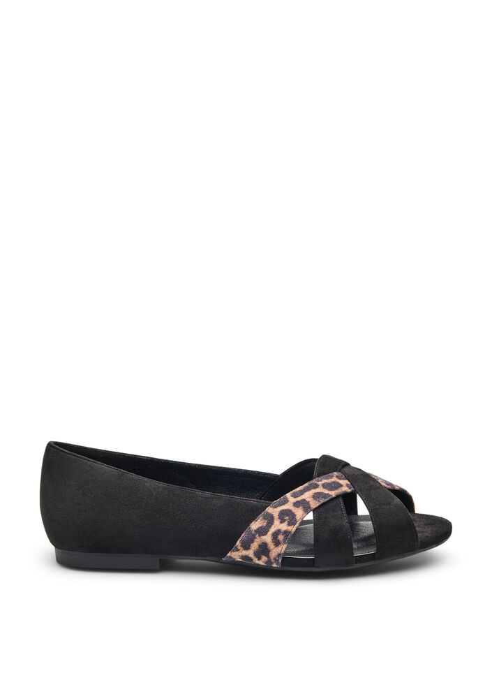 Wide fit - Puntige ballerina flats, Black Leopard, Packshot
