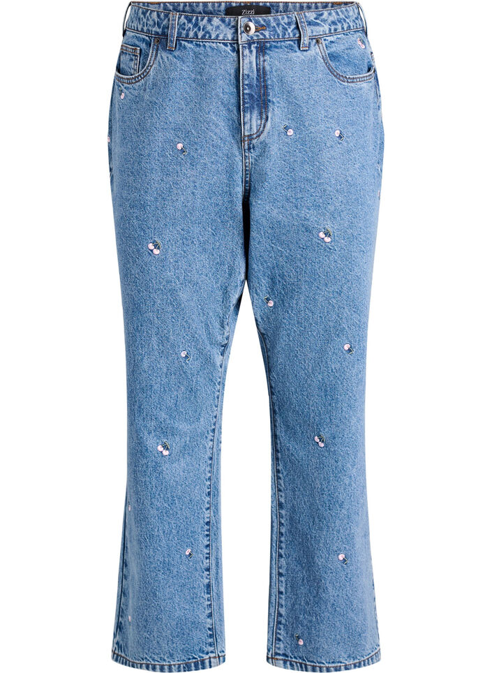 High waist Gemma jeans met geborduurde details, Blauw, Packshot