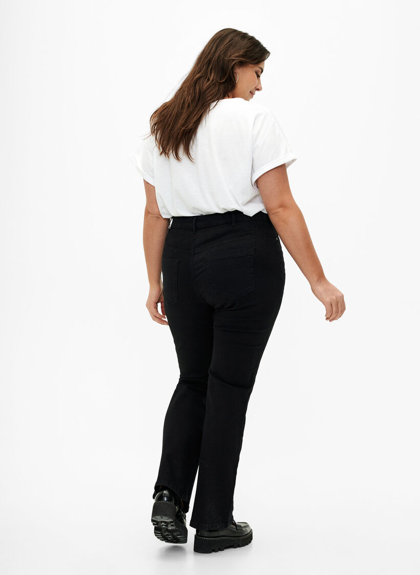 Ellen bootcut jeans met hoge taille, Zwart, Model image number 1