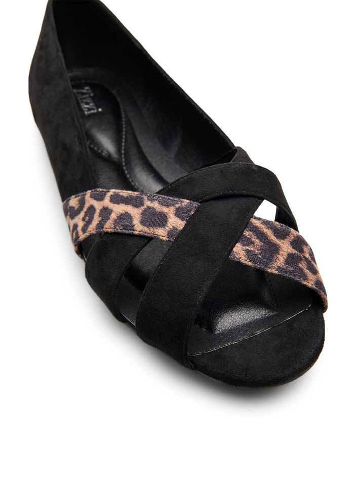Wide fit - Puntige ballerina flats, Black Leopard, Packshot