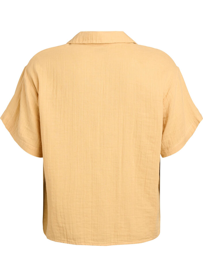 Katoenen mousseline blouse met korte mouwen, Geel, Packshot image number 1