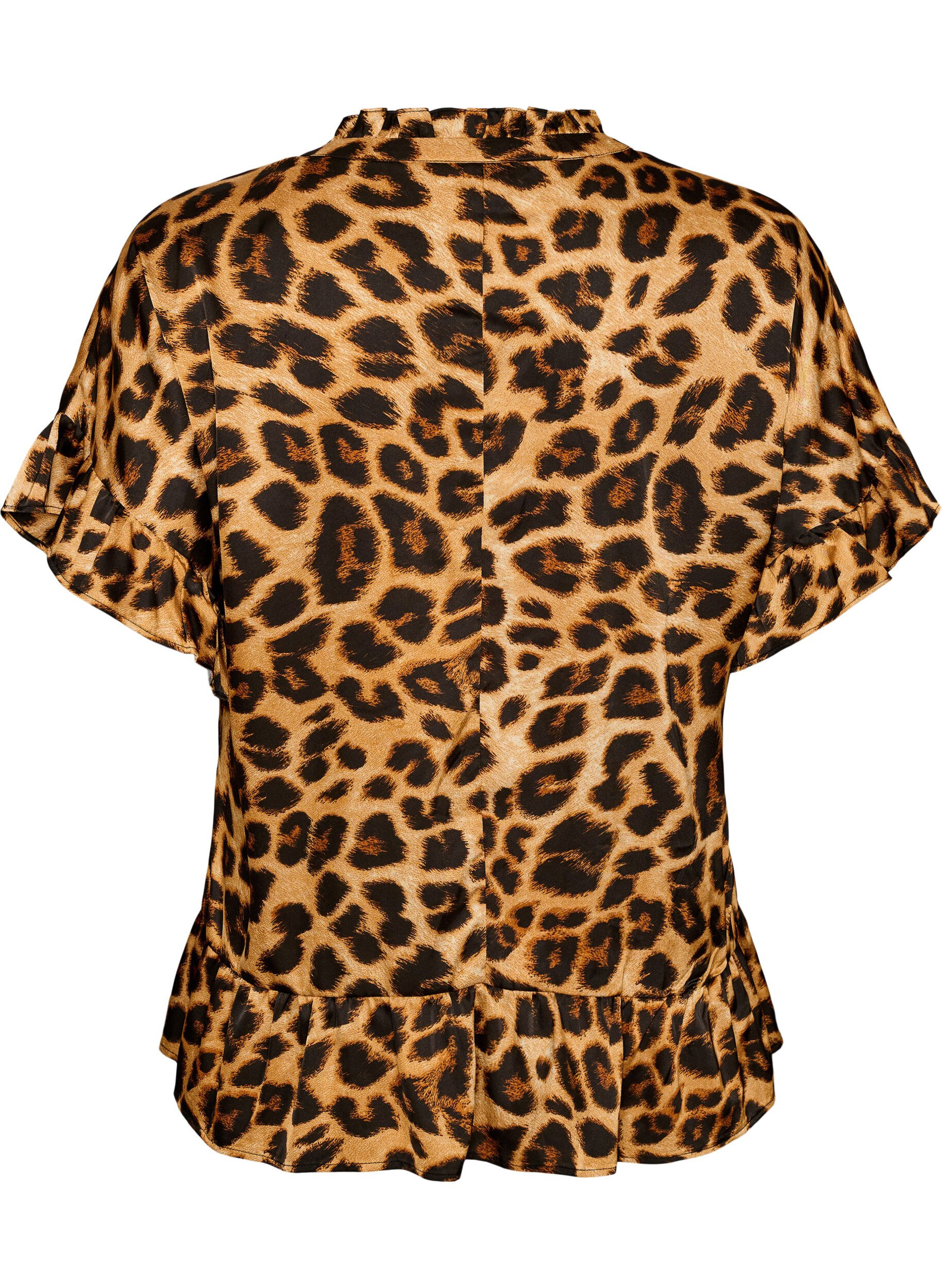 ZizziBlouse met luipaardprint en ruches, Bruin, Packshot image number 1