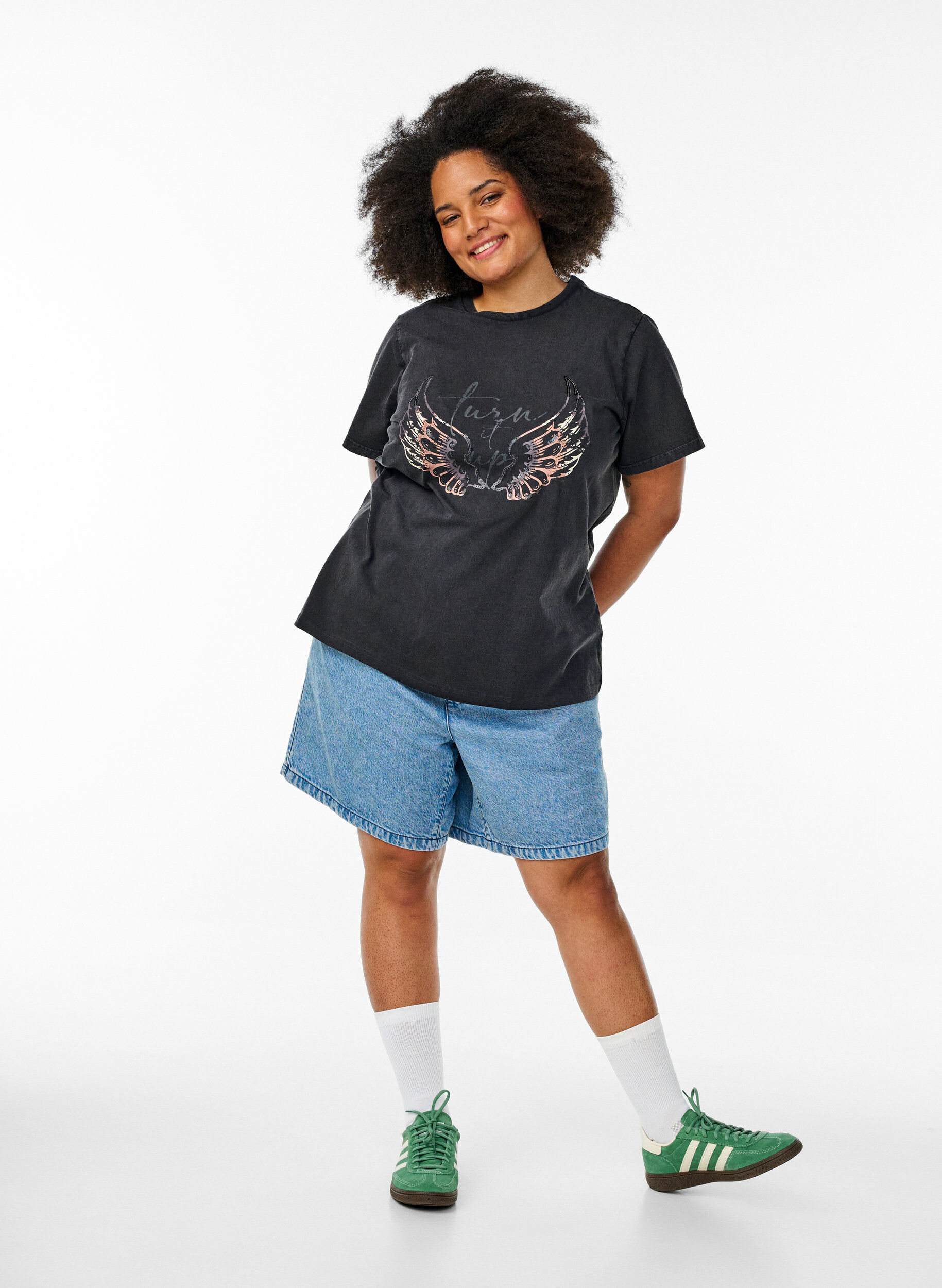 ZizziT-shirt van biologisch katoen met statementprint, Grijs, Model image number 1