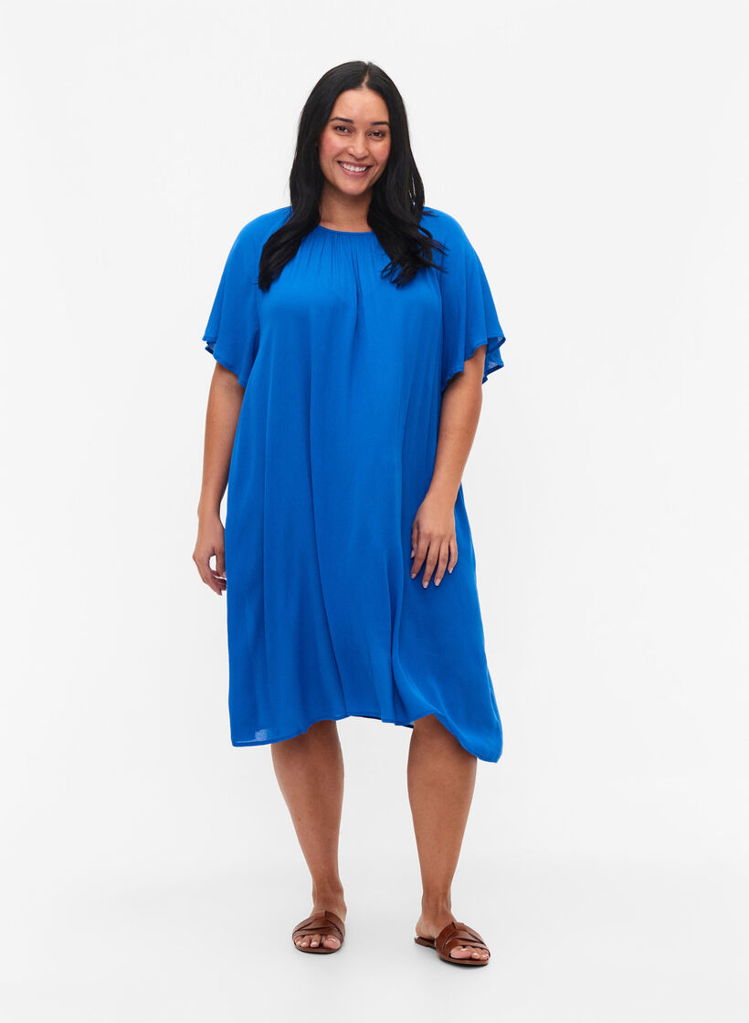 Jurk van viscose met korte mouwen, Victoria blue, Model image number 2