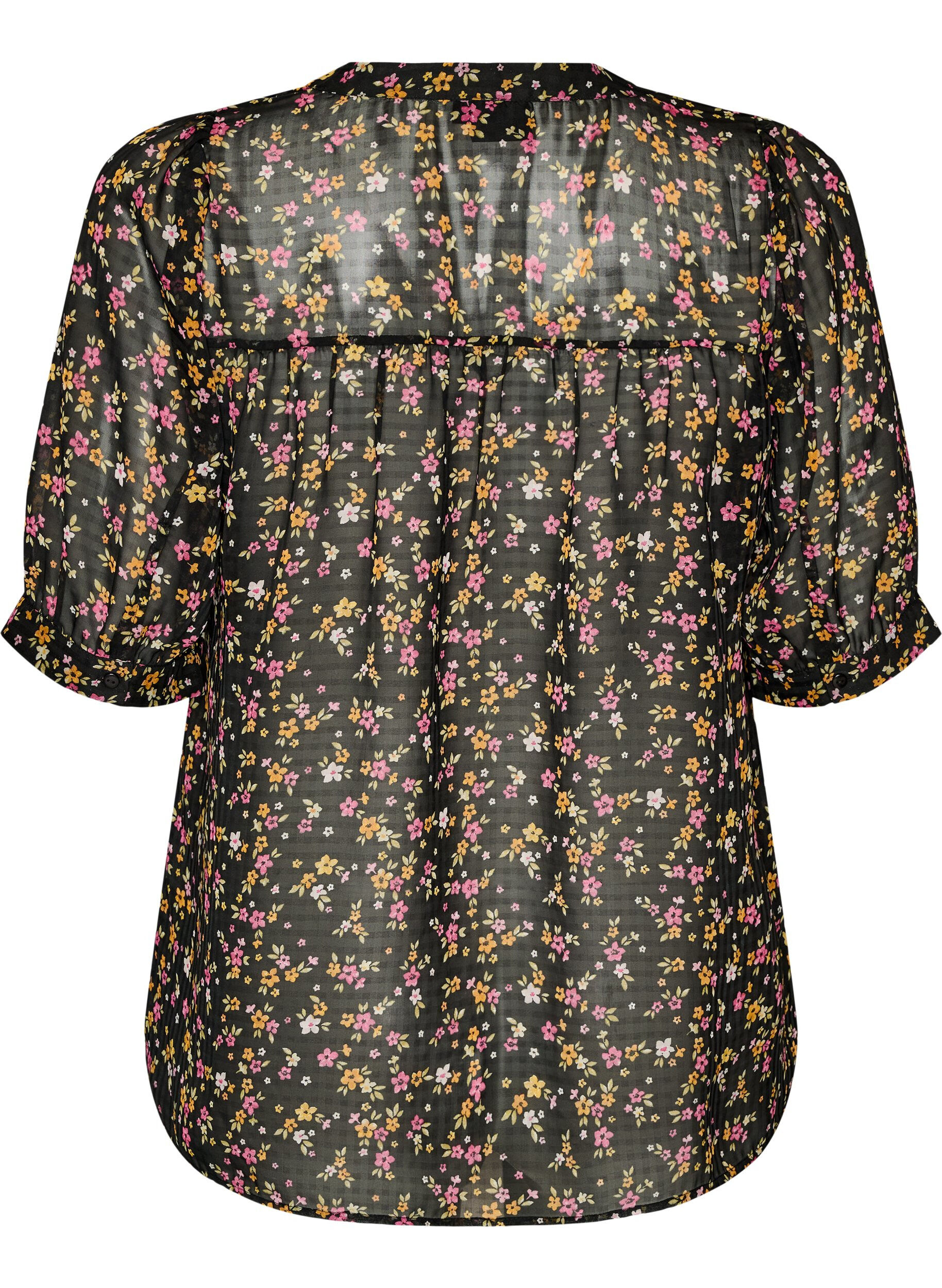 ZizziBlouse met bloemenprint en V-hals, Zwart, Packshot image number 1