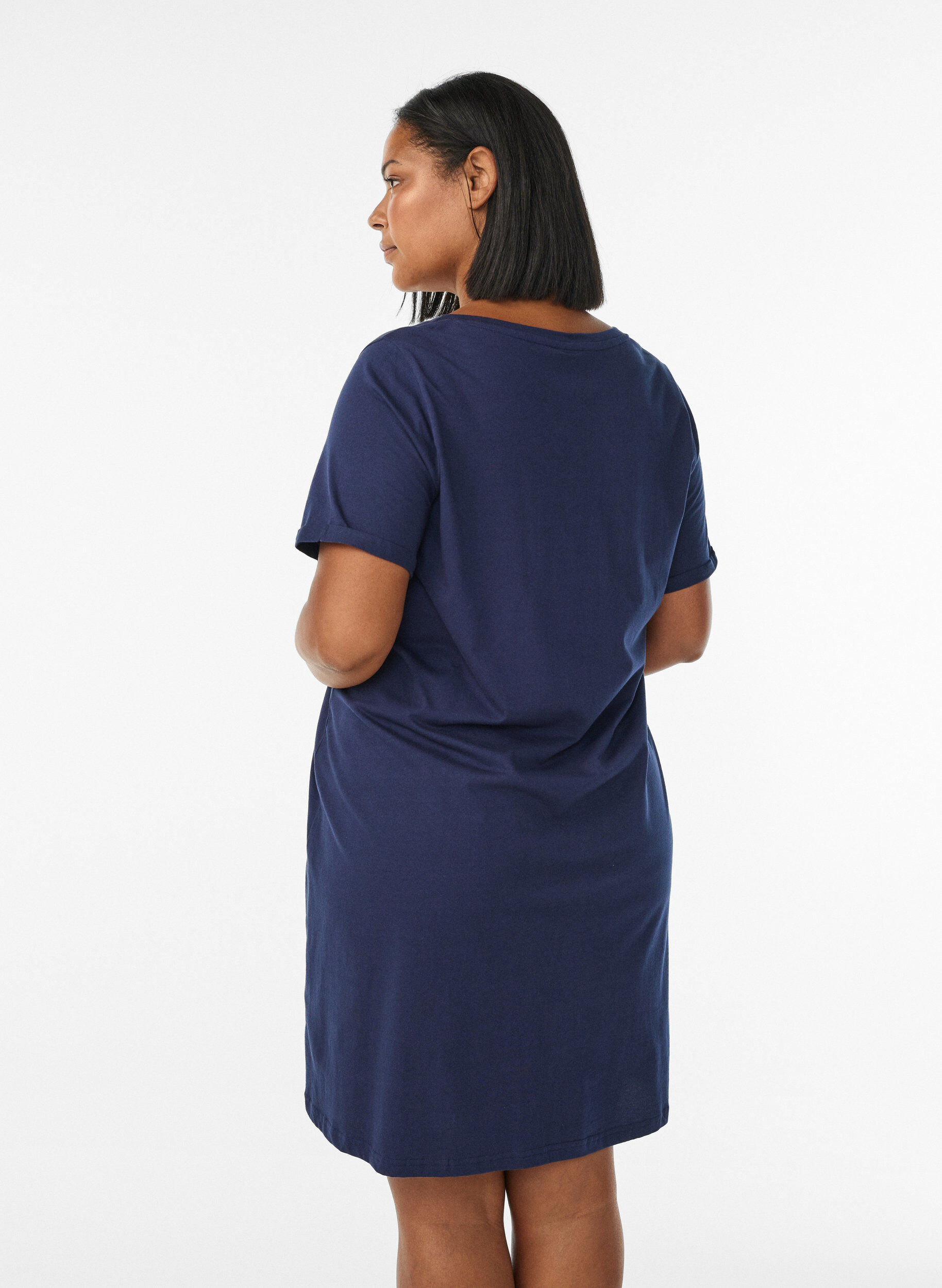 ZizziNachtjapon met korte mouwen van biologisch katoen, Blauw, Model image number 2