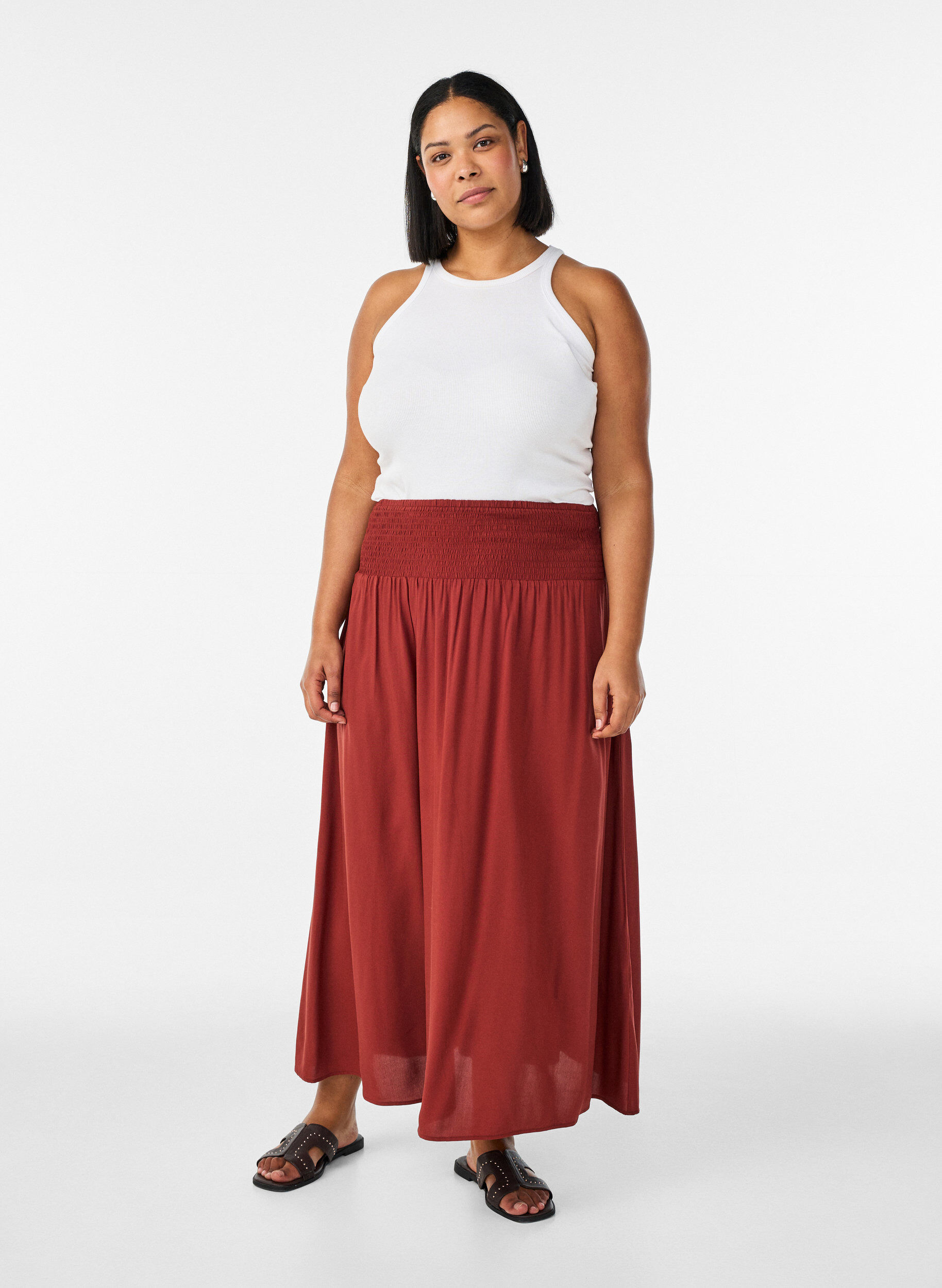 ZizziViscose maxi-rok met smock, Rood, Model image number 0