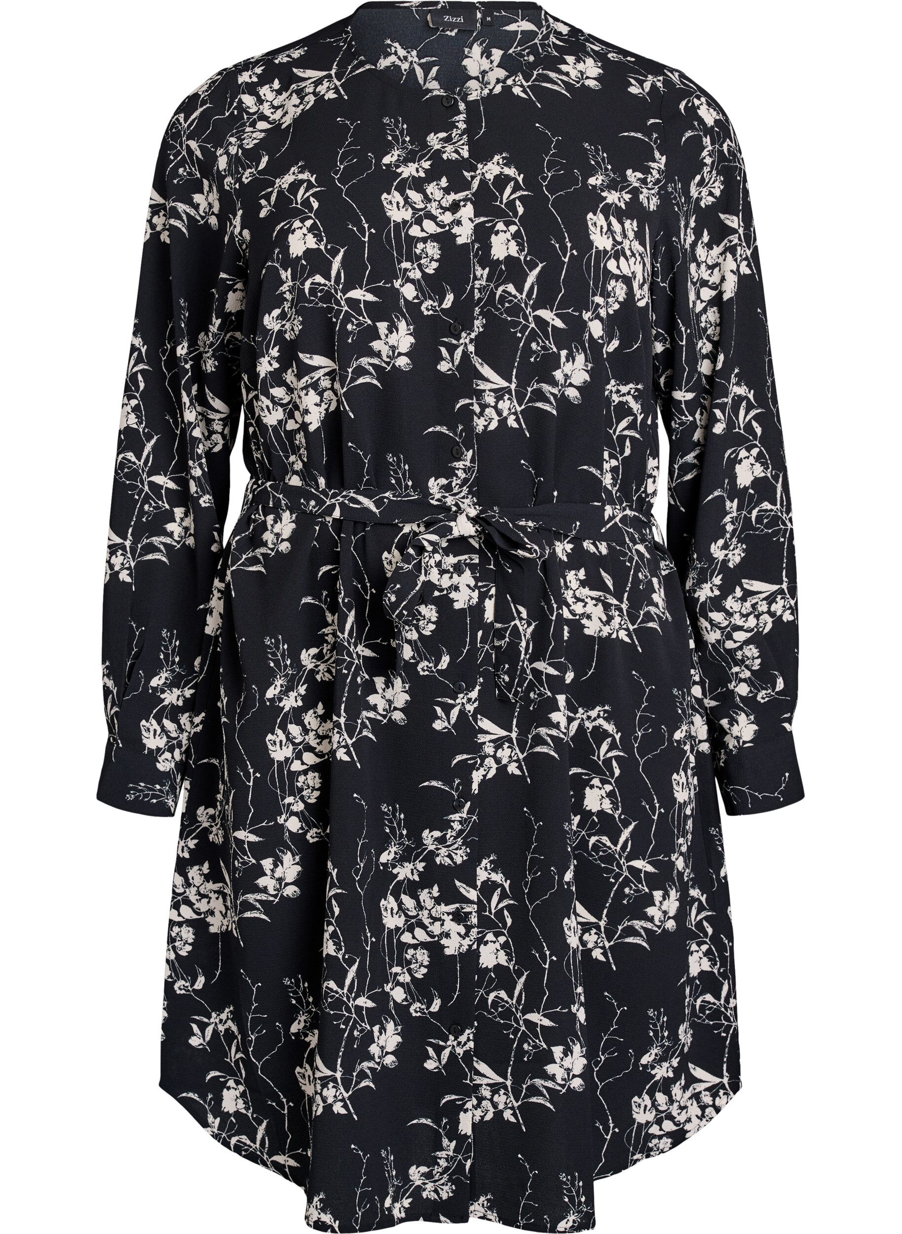 Lang&auml;rmelige overhemdjurk met strikceintuur