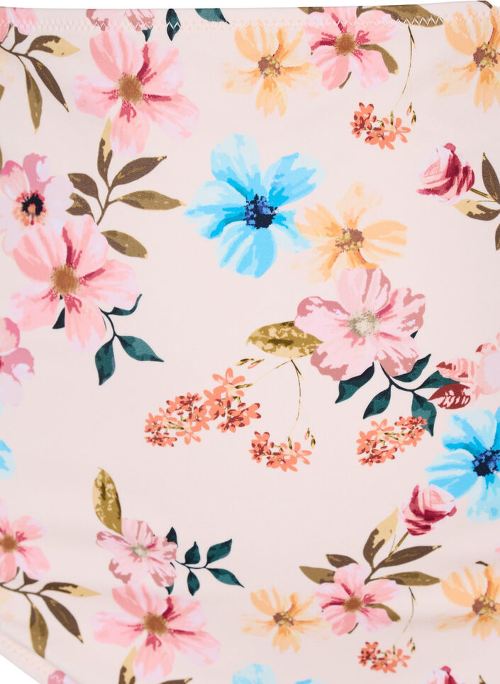 Bikinibroekje met extra hoge taille en bloemenprint, Beige, Packshot image number 2