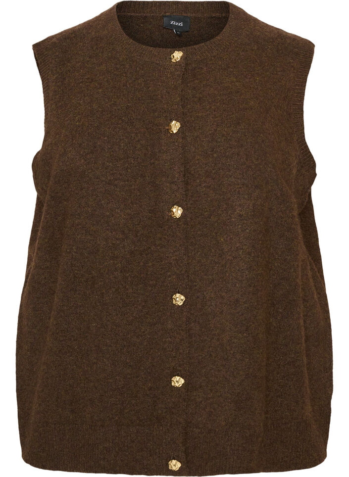 Gebreide vest met decoratieve knopen, Bruin, Packshot image number 0