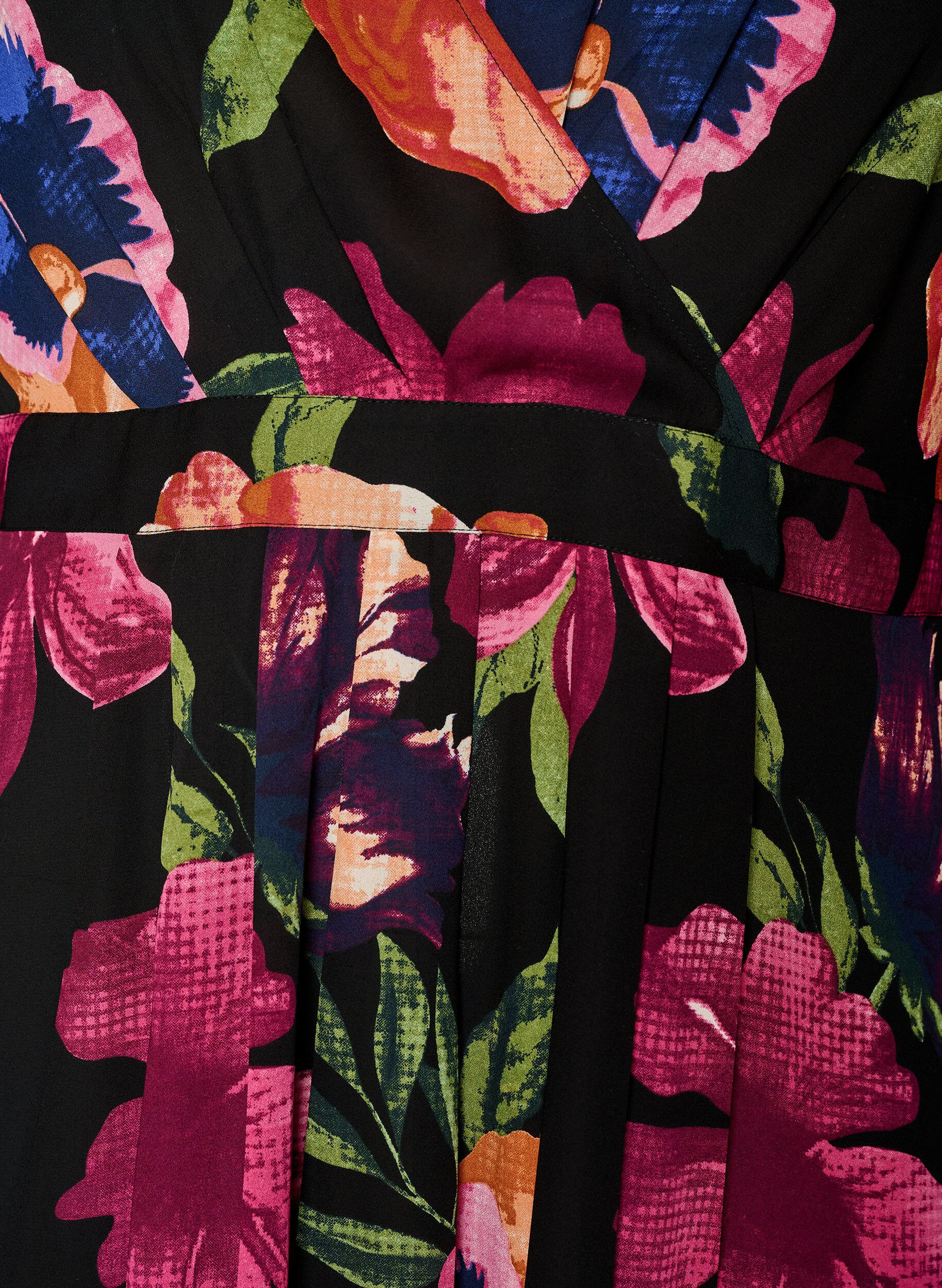 ZizziMaxijurk met overslaghals en lange mouwen, Zwart, Packshot image number 2