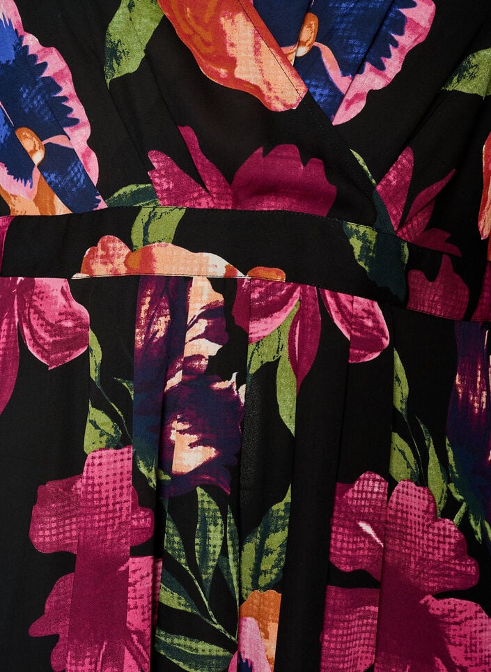 Maxijurk met overslaghals en lange mouwen, Zwart, Packshot image number 2