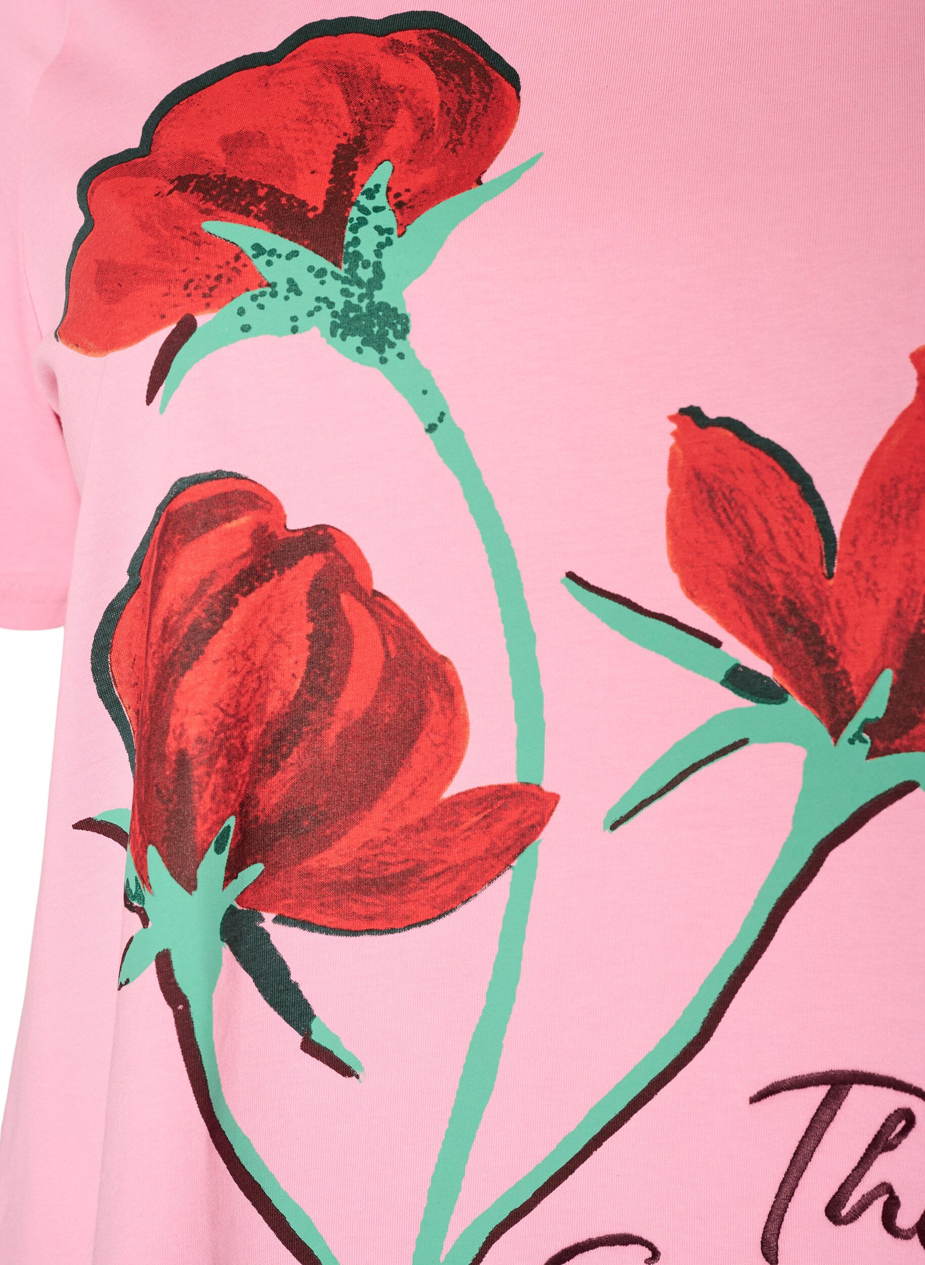 ZizziKatoenen T-shirt met print aan de voorkant, Roze, Packshot image number 2