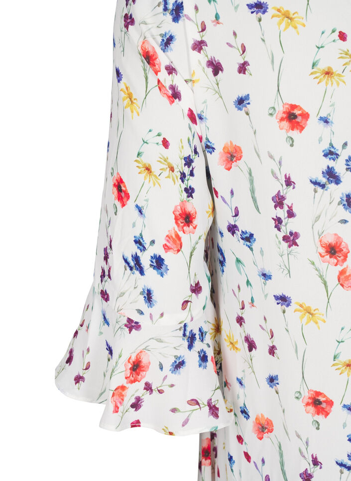 Gebloemde midi-jurk met 3/4-mouwen, Multi Flower AOP, Packshot