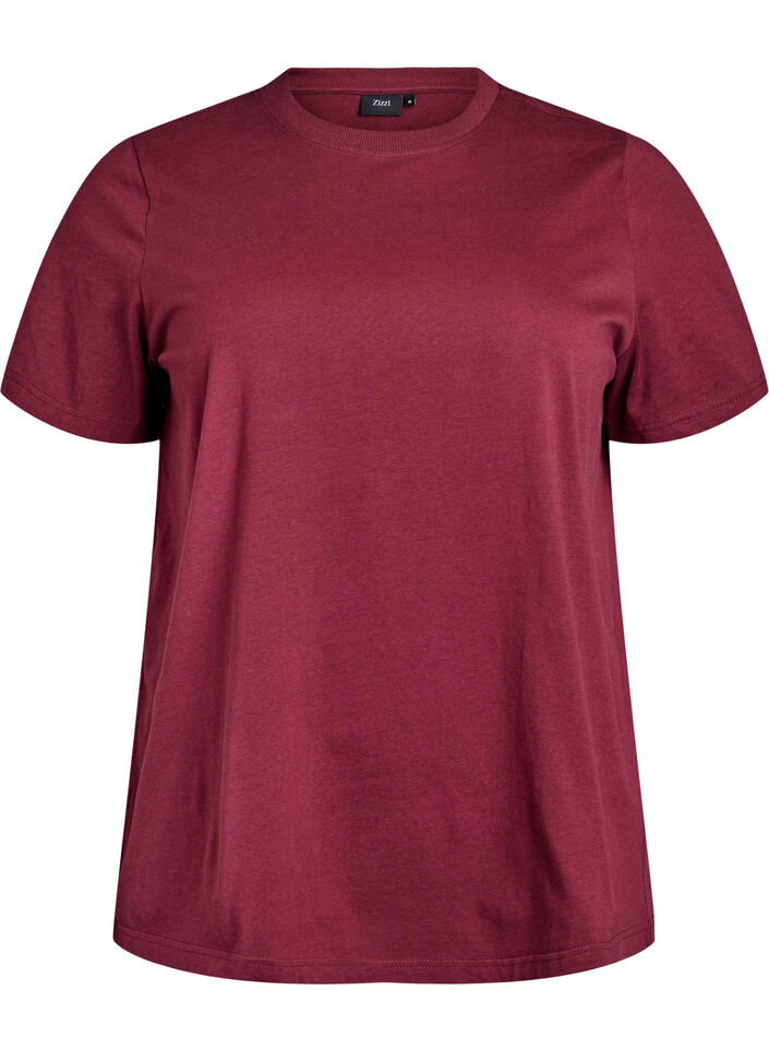 Basic katoenen T-shirt met ronde hals, Donker Bordeaux, Packshot image number 0