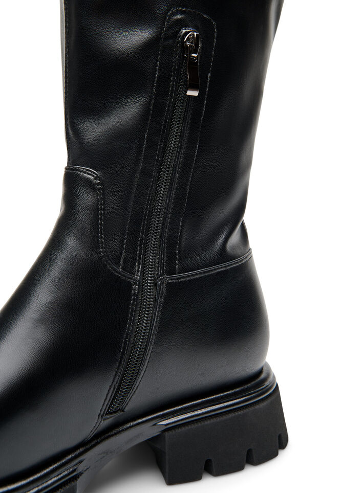 Lange laars van imitatieleer met een grove zool, Zwart, Packshot image number 3