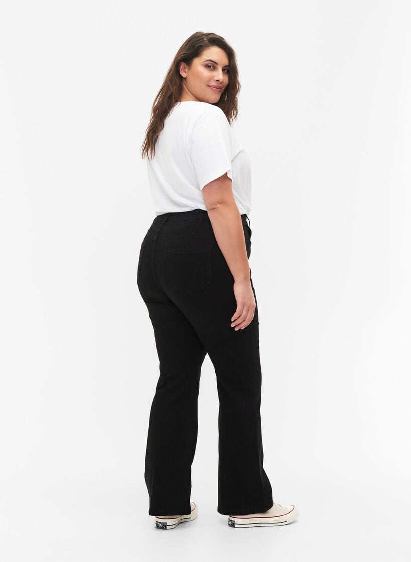 Hoog getailleerde jeans met bootcut, Zwart, Model image number 1