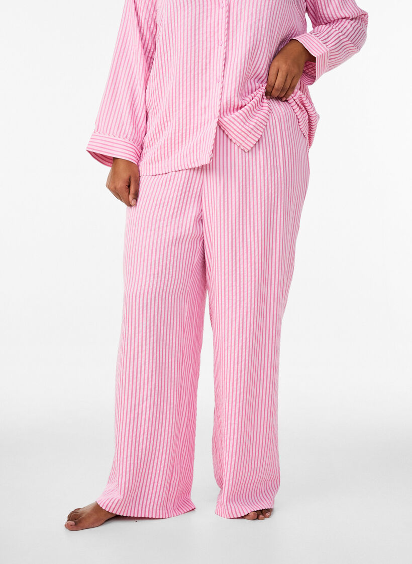 Losse seersucker-pyjamabroek met hoge taille, Roze, Model image number 2
