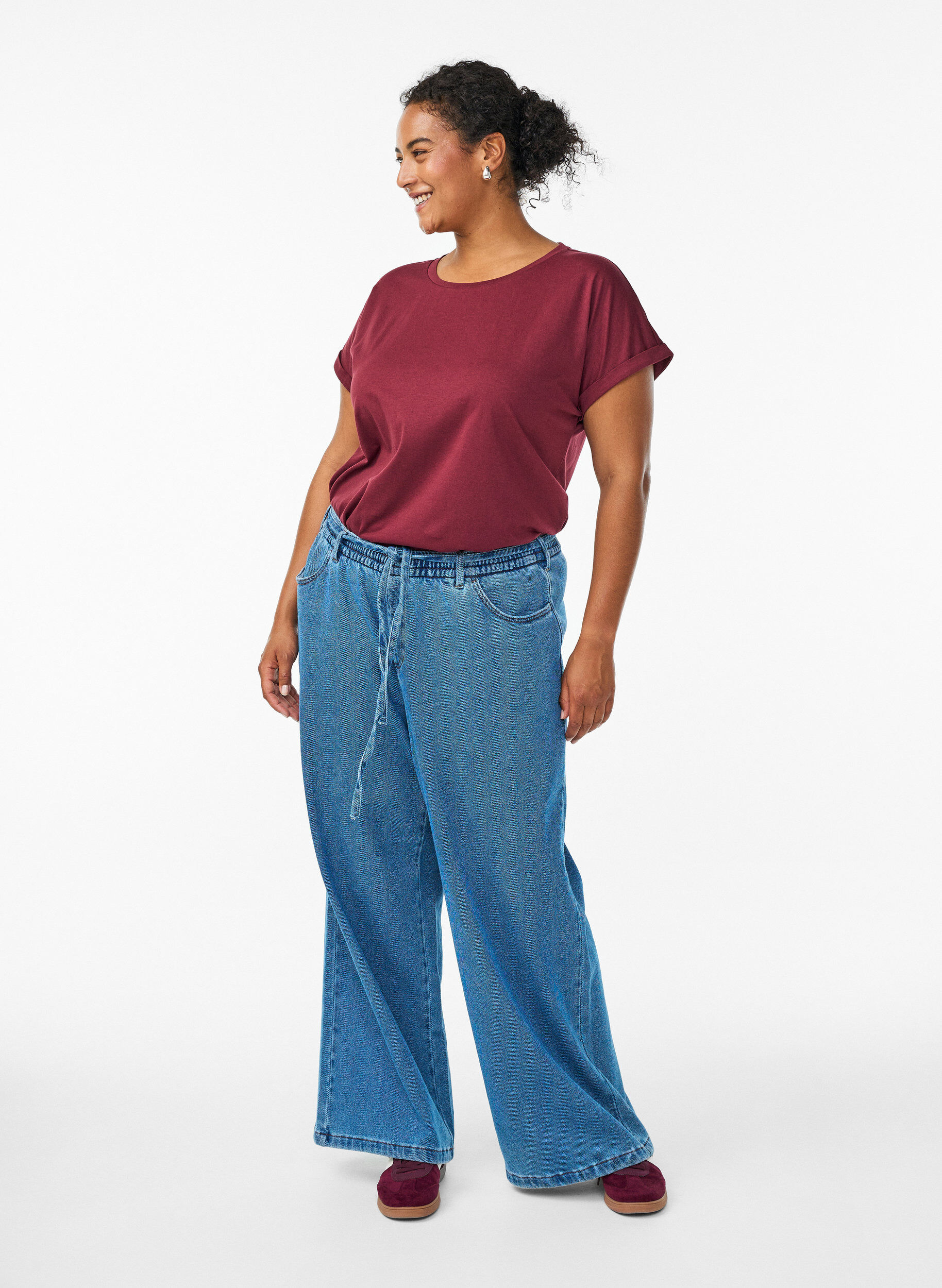 ZizziT-shirt met korte mouwen in een katoenmix, Donker Bordeaux, Model image number 1