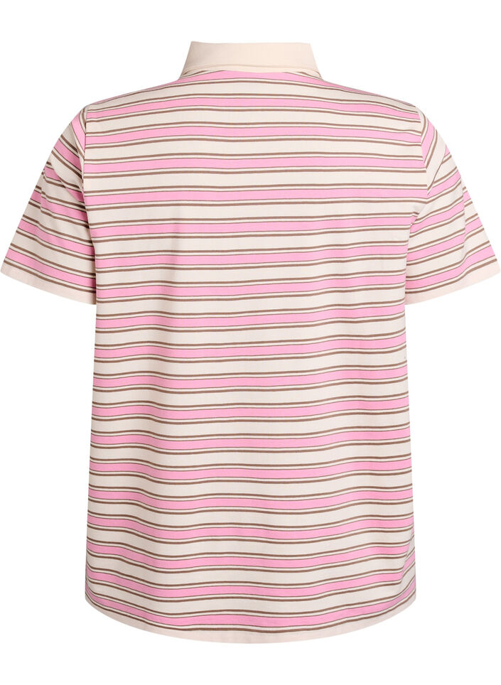 Gestreepte poloshirt met korte mouwen, Roze, Packshot image number 1