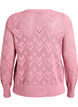 Gebreide blouse met patroon, golvende rand en ronde hals, Roze, Packshot image number 1