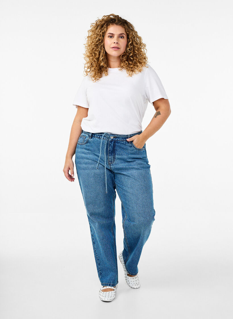 Straight-fit jeans met een strikceintuur, Blue Denim, Model