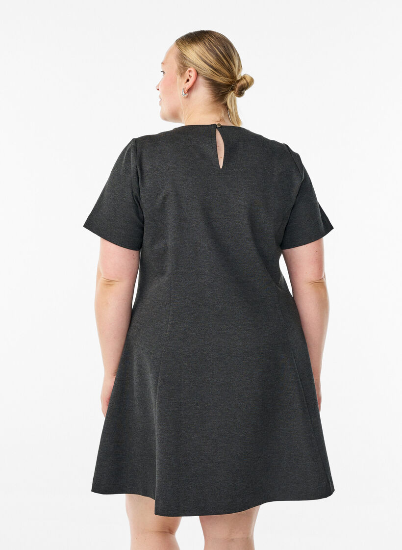 Jersey jurk met korte mouwen en A-lijn., Grijs, Model image number 2