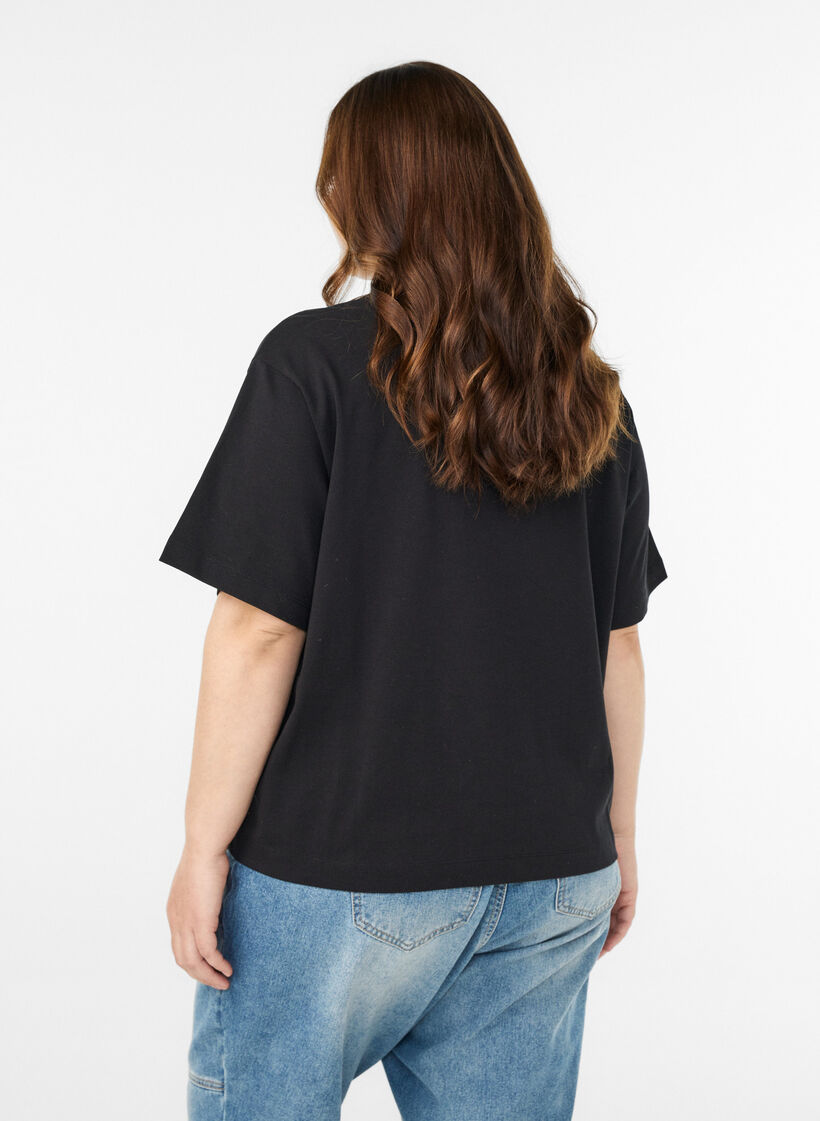 Boxy katoenen T-shirt, Zwart, Model image number 2