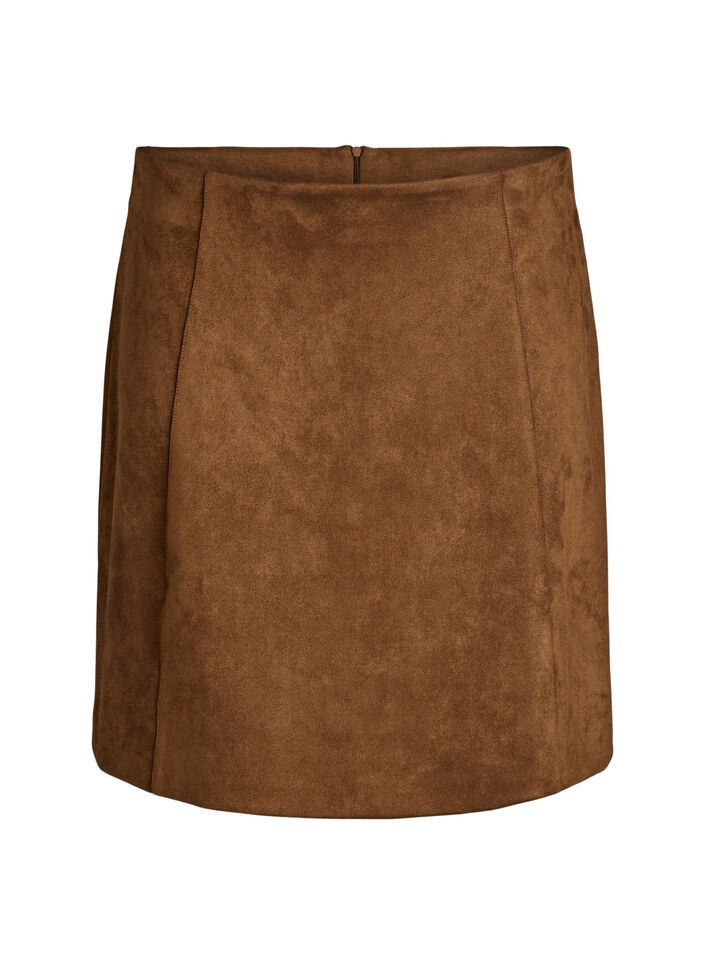 Korte A-lijn rok in imitatie suède, Brown Fake Suede , Packshot