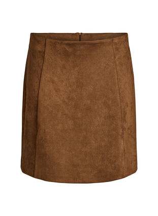 ZizziKorte A-lijn rok in imitatie suède, Brown Fake Suede , Packshot image number 0