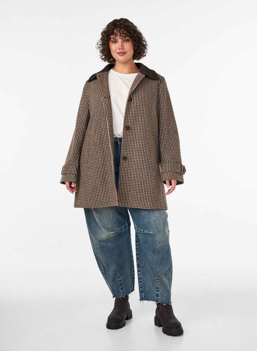 Geruite jas met corduroy kraag, Bruin, Model image number 1